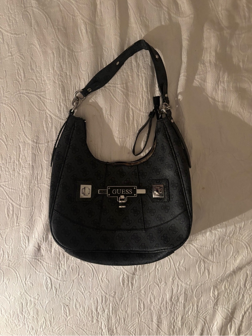 Guess Black Logo Crescent Shoulder Bag